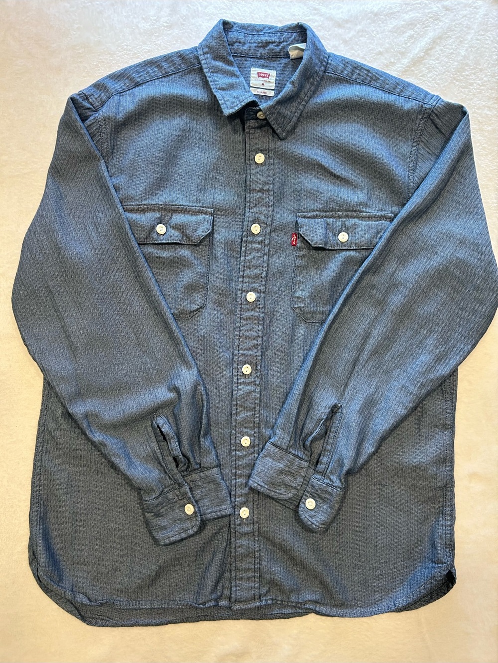 Levi’s Relaxed Worker Shirt Blue Herringbone Button Down Men’s M